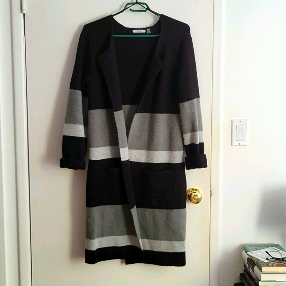 Black, white and grey sweater coat